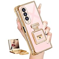 Buleens for Samsung Galaxy Z Fold 4 Case with Metal Perfume Bottle Mirror Stand, Cute Women Girly Heart Cases for Samsung Galaxy Z Fold4 Case, Elegant Phone Cover for Galaxy Z Fold4 Case 7.6''