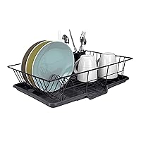 Home Basics Dish Drying Rack (Black) Dish Drainers for Kitchen Counter | with Sloping Tray and Utensil Holder | Big Dish Drying Rack