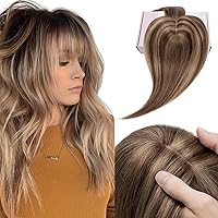 Elailite Human Hair Toppers for Women Real Human Hair Topper Hair Pieces with Bangs for Thinning Thin Hair 5.1