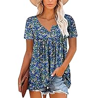 Mystry Zone Womens Henley V Neck Casual Blouse Button Down T Shirts Flare and Flowy Tops