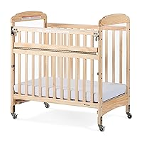 Foundations Serenity SafeReach Crib with Adjustable Mattress Board, Compact Wooden Baby Crib with Commercial Grade Casters, Clear End Panels for Child Visibility, Includes 3” Foam Mattress (Natural)