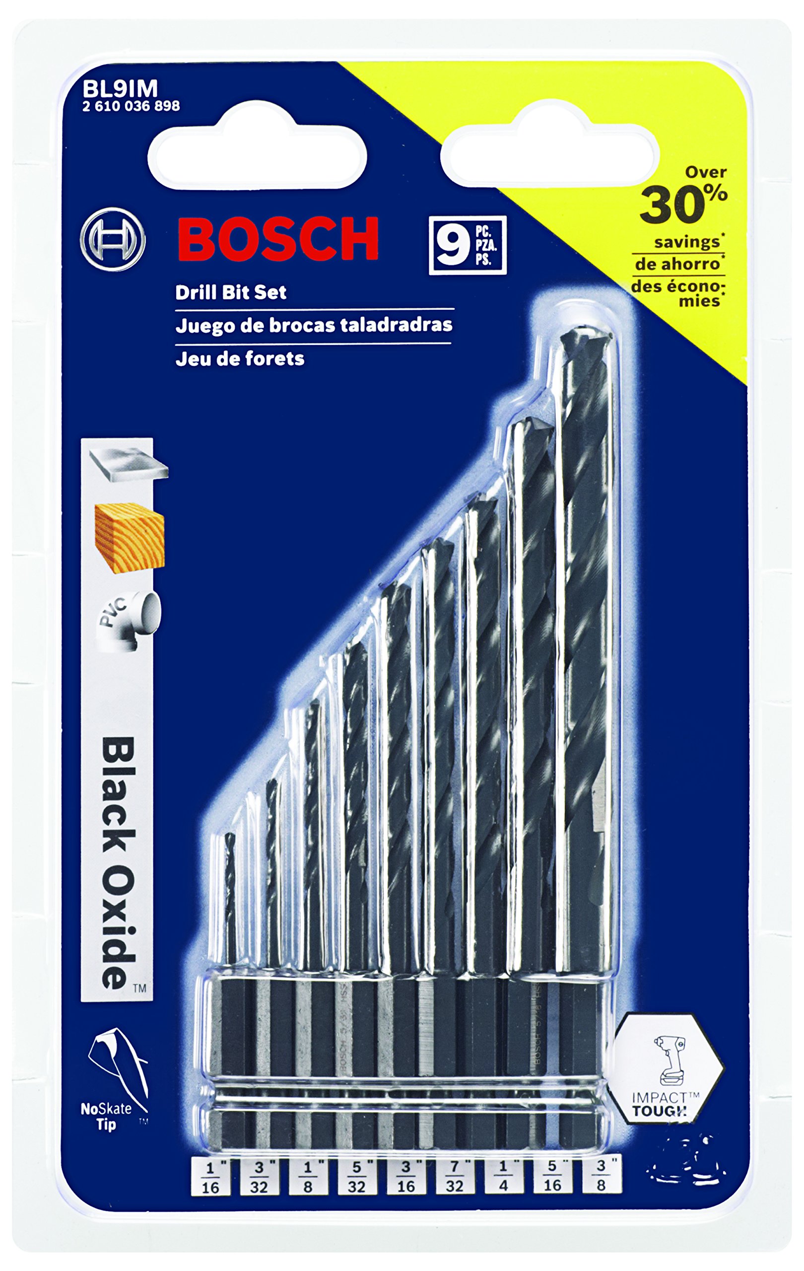 BOSCH BL9IM 9-Piece Impact Tough Black Oxide Drill Bit Set