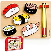 Mudpuppy Sushi Friends - Wooden Tray Puzzle with 6 Delicious Sushi Shaped Pieces and Plywood Tray for Babies and Toddlers
