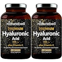 2 Pack NatureBell Hyaluronic Acid Supplement, 250mg Hyaluronic Acid with 25mg Vitamin C Per Serving, 200 Capsules, 2 in 1 Formula, Supports Skin Hydration, Joints Lubrication and Antioxidant, No GMOs