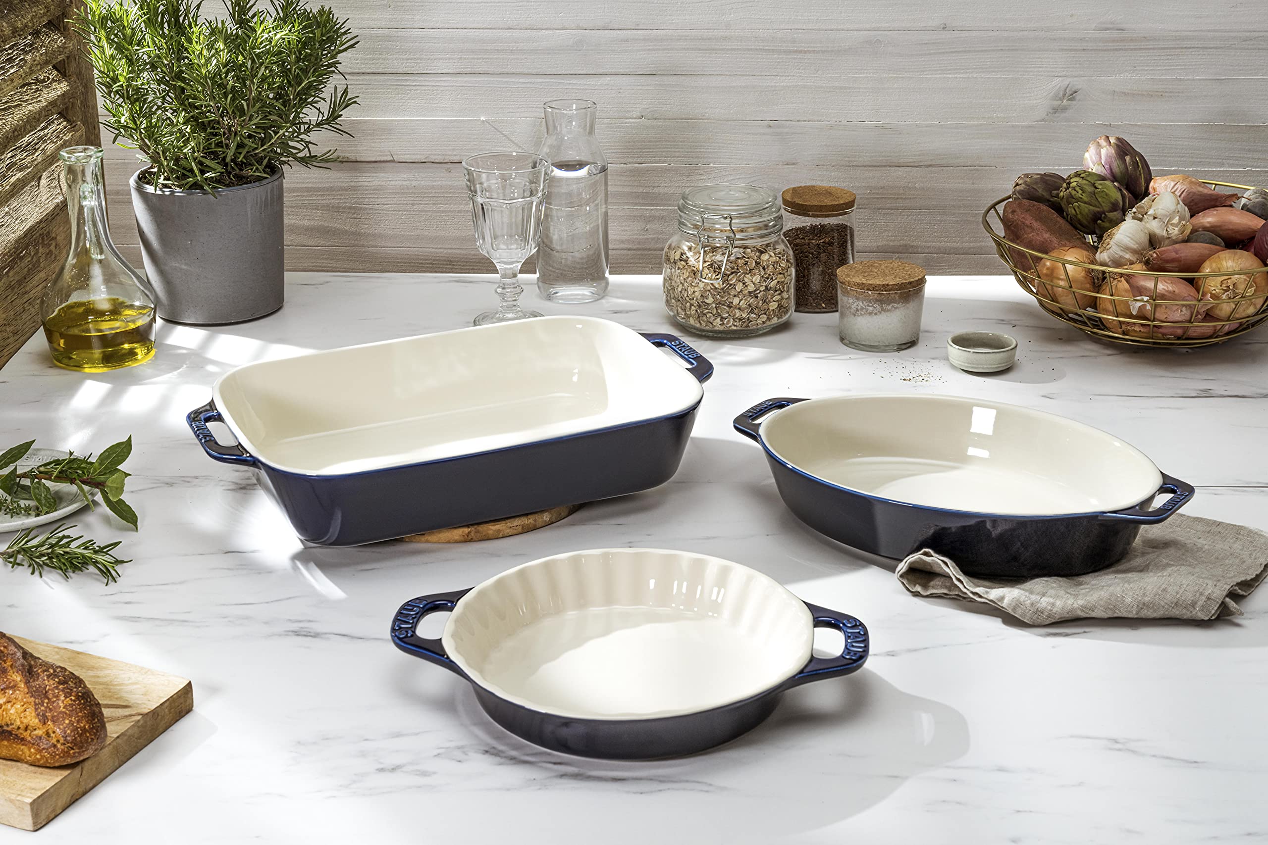 Staub Ceramic Baking Dish Set, 3pc, Dark Blue