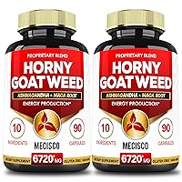 (2Packs) 10in1 Horny Goat Weed 6720MG - Extra Panax Ginseng Root, Tribulus Terrestris, Ashwagandha Root, Maca Root & More - Support Energy & Immune System - 2Packs 90 Capsules of 6 Month Supply