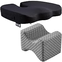 5 STARS UNITED Knee Pillow for Side Sleepers - 100% Memory Foam and Seat Cushion for Desk Chair, Bundle