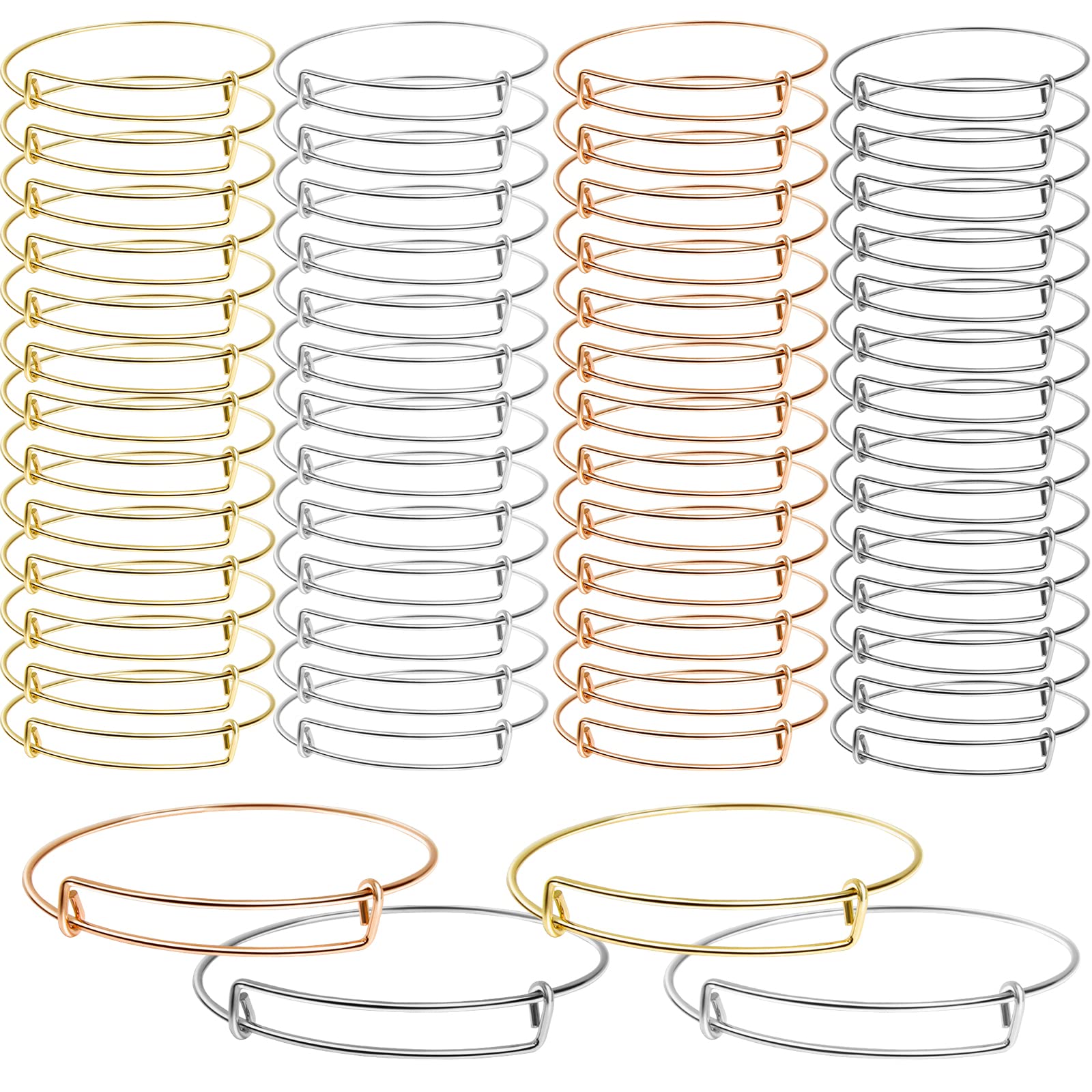 UPINS 60 Pcs Expandable Bangle Bracelets Adjustable Wire Bracelets