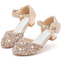 Girls' Sandals Closed Toe Heels Wedding Party Princess Shoes Sequins Bow for Toddler Little Big Kid