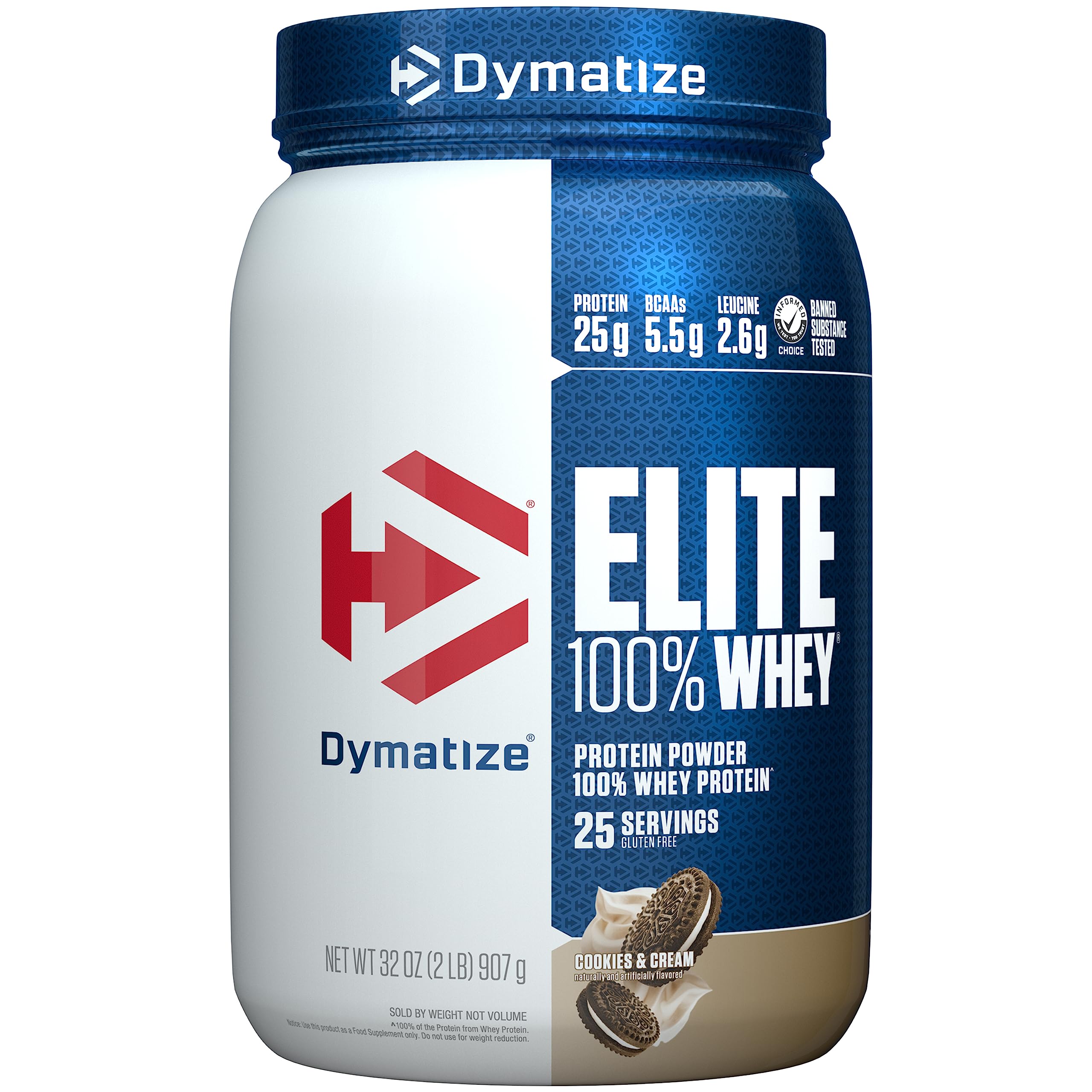 Dymatize Elite 100% Whey Protein Powder, Quick Absorbing & Fast Digesting for Optimal Muscle Recovery, Cookies & Cream, 32 Oz