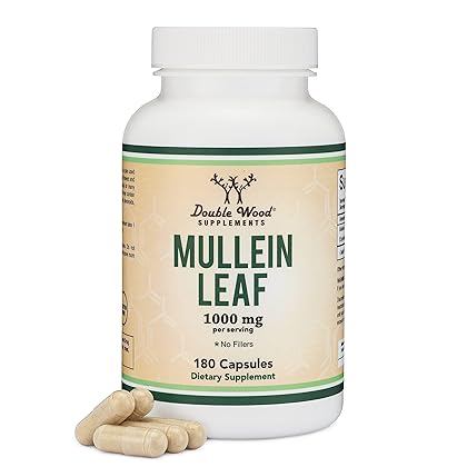 Mullein Leaf Capsules 10,000mg Strength (Mullein Leaf Extract 10:1, Equivalent of 10,000mg Mullein Leaves) 180 Vegan Safe Capsules with No Fillers for Lungs and Respiratory Health by Double Wood