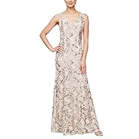 Alex Evenings Women's Floor Length Sleeveless V-Neck, Elegant Mother of The Bride Dress, Formal Events