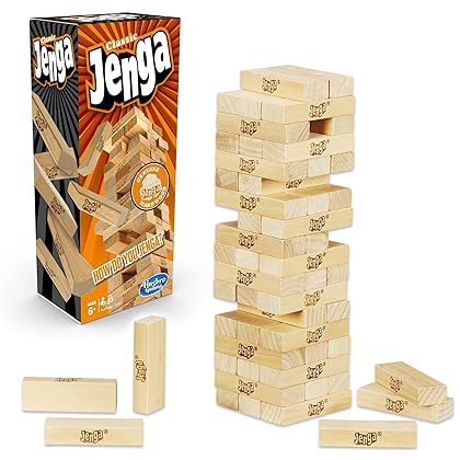 Hasbro Jenga Classic Game with Genuine Hardwood Blocks,Stacking Tower Game for 1 or More Players,Kids Ages 6 and Up