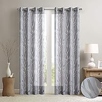 Semi Sheer Curtain Modern Contemporary Botanical Print Out Design, Grommet Top, Single Window Drape for Living Room, Bedroom and Dorm, 50x84