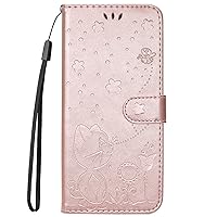 Wallet Case Compatible with Oppo Realme 7 Pro, Embossed Bee Cat PU Leather Flip Folio Shockproof Cover for Realme 7 Pro (Rosegold)