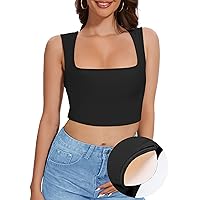 Womens Square Neck Crop Top Ribbed Tank Top with Built in Bra Sleeveless Going Out Tops for Women Trendy Basic Tops