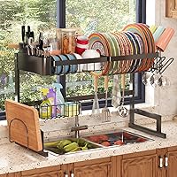 Over Sink Dish Drying Rack (Expandable Height/Length) Snap-On Design Large Dish Drainer Stainless Steel Storage Counter Organizer (24