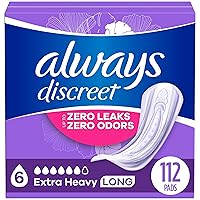 Always Discreet Adult Incontinence Pads for Women and Postpartum Pads, Extra Heavy Long, up to 100% Bladder Leak Protection, 112 Count (Packaging May Vary)