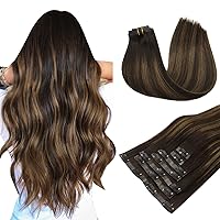 Hair Extensions Clip in Human Hair, 7pcs 150g Balayage Dark Brown Mixed Chestnut Brown 20 Inch, Clip in Hair Extensions Seamless Hair Extensions Clip in Human Hair Straight for Woman