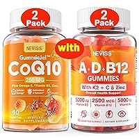 NEVISS 2Pack CoQ10-250mg Filled Gummies + 2Pack Vitamin ADK with B12 Gummies