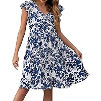 Turquoise Dress,Women's Short Sleeve Leaf Print V Neck Flying Sleeve Casual Holiday Dress Womens Short Sleeve A