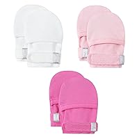 HAPIU Baby No Scratch Mittens Stay On, 100% Cotton Breathable, Adjustable Infant Gloves for Boys Girls, Newborn - 12 M