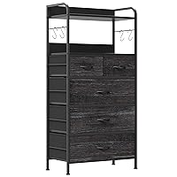 5 Drawers Dresser for Bedroom, Dressers & Chests of Drawers for Hallway, Entryway, Storage Organizer Unit with Fabric, Sturdy Metal Frame, Wood Tabletop, Easy Pull Handle (Charcoal Black)