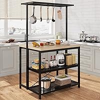 Amyove 42'' Large Kitchen Island Bakers Rack Microwave Oven Stand Shelf with 3 Tier Storage, Metal Coffee Bar Table,Kitchen Storage for Dining Living Room, 5 Hooks, 43.7 * 27.9 * 72