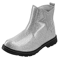 Girls Ankle Boots Girl's Glitter Chelsea Boot Kids Warm Low Heel Short Booties Girl Outdoor Shoes with Side Zipper for Toddler/Little Kid