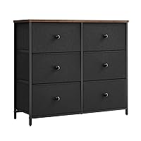 SONGMICS Bedroom, Chest 6 Drawer, Closet Fabric Dresser with Metal Frame, 11.8”D x 31.5”W x 27.1”H, Black and Rustic Brown