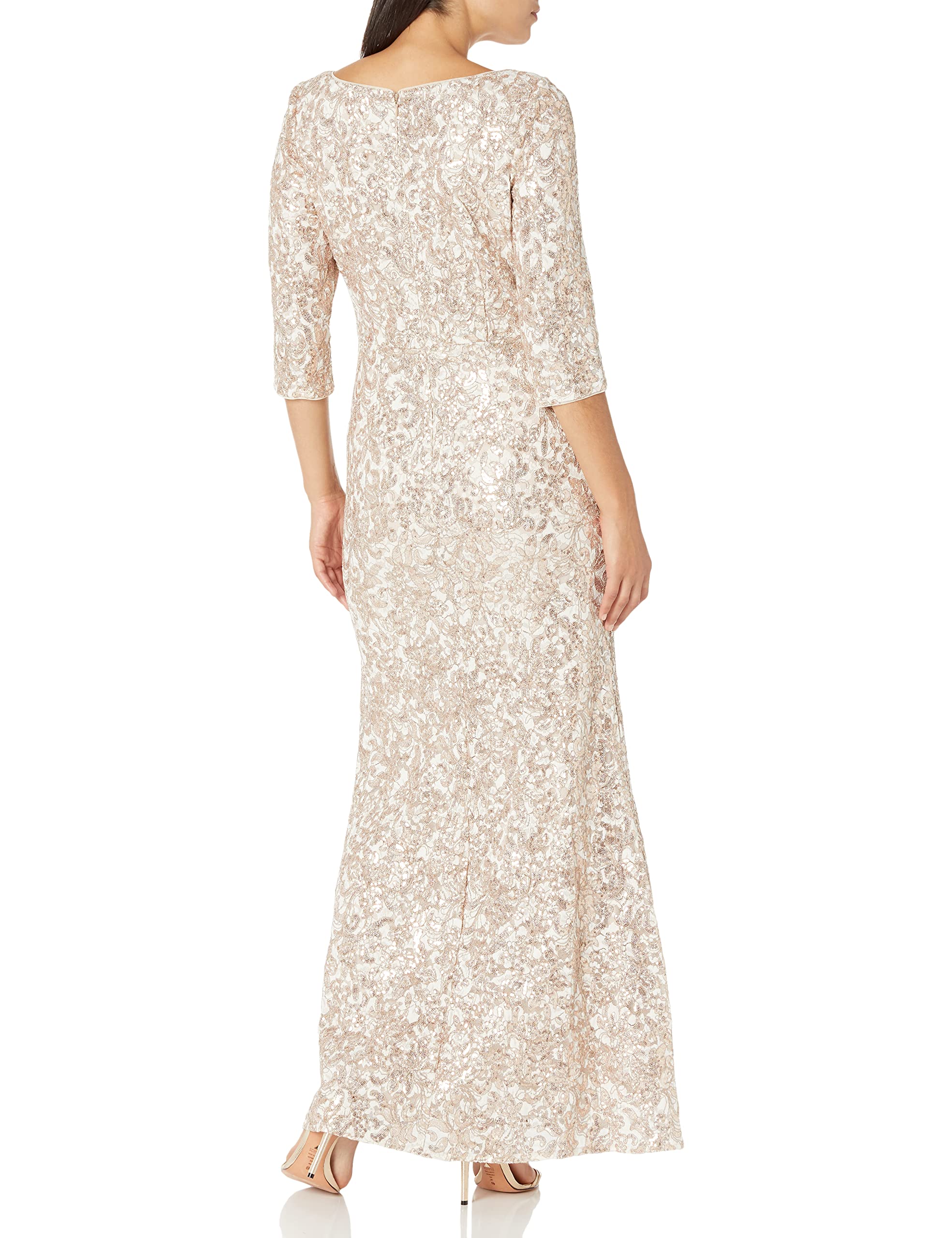 Alex Evenings Women's Long Sequin Dresses with ¾ Sleeves