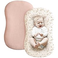 Konssy Muslin Baby Lounger Cover 2 Pack, 100% Cotton Newborn Lounger Cover, Soft and Breathable Removable Slipcover Infant Lounger Cover for Boy, Girl (Pink, Floral)