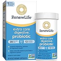 Renew Life Extra Care Digestive Probiotic Capsules, Daily Supplement Supports Immune, Digestive and Respiratory Health, L. Rhamnosus GG, Dairy, Soy and gluten-free, 30 Billion CFU, 30 Count