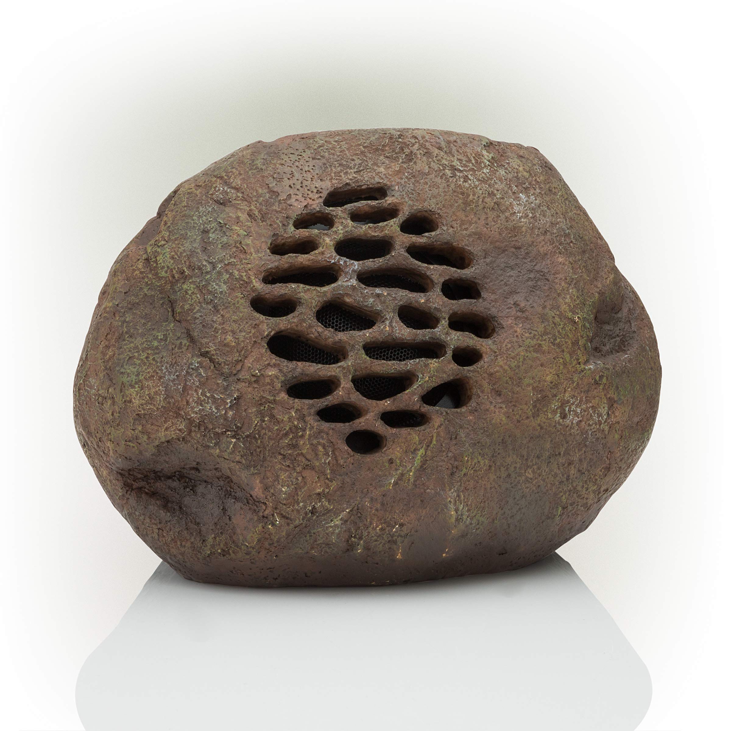 Alpine Corporation Weather-Resistant Bluetooth Solar-Powered Outdoor Wireless Rock Speaker – Set of 2, Brown