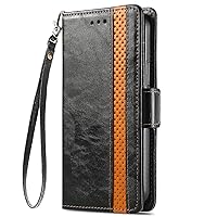 XYX Wallet Case for TCL 20 Pro 5G, Business Stitching RFID Blocking Card Slots Shockproof Flip Folio Cover with Wrist Strap, Black