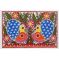 NOVICA Handmade Madhubani Painting Colorful of Peacocks from India Multicolor Paintings Cultural Animal Themed Birdpeacock [20.5in W x 13.5in H] 'Spring Song'
