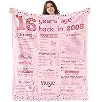 Sweet 16 Birthday Gifts for Girls 16th Birthday Decorations Big Sister Gifts for Little Girls Sweet 16 Gift Ideas for Daughter Sister Bestie Soft Throw Blanket Back in 2008-60x50 Inch - Pink