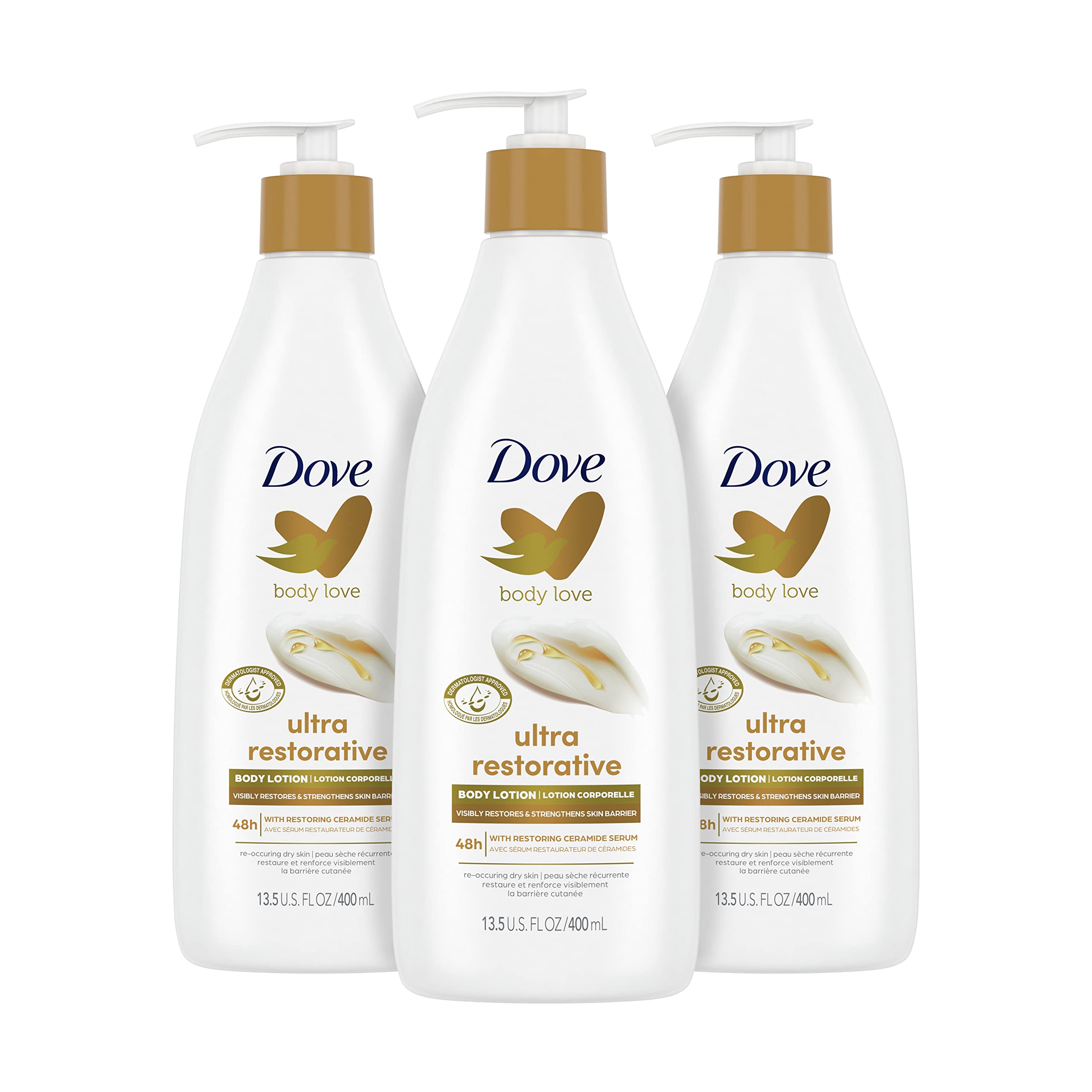 Dove Body Love Body Lotion Restoring Care Pack of 3 for Reoccuring Dry Skin Visibly Improves Very Dry Skin 13.5 oz