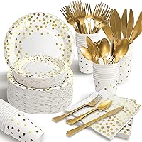 AIRE 350PCS White and Gold Plastic Dinnerware Set, Includes 9