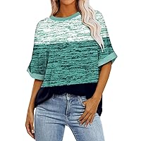 Women Work Blouse 2024 Summer Fashion Trends Women Womens Toos Summer Clothing for Women Boho Outfits for Rround Neck Short Sleeved T-Shirt Tunic Top Blouse Cyan X-Large