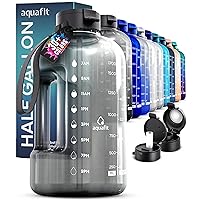 Half Gallon Water Bottle with Straw & Chug Lid - 64 oz Water Bottle with Time Marker and Handle - BPA-Free Water Jug, Large Water Bottles 64 oz, Hydration Packs (Gray)