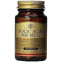 Solgar Folic Acid Tablets, 800 mcg, 100 Count