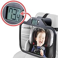 TherMOMirror Temperature Safety Baby Car Seat Mirror for Rear Facing Infant | Wide View, Shatterproof & Fully Adjustable | Monitor Temperature So You Always Know | 4 Color Options (Black)