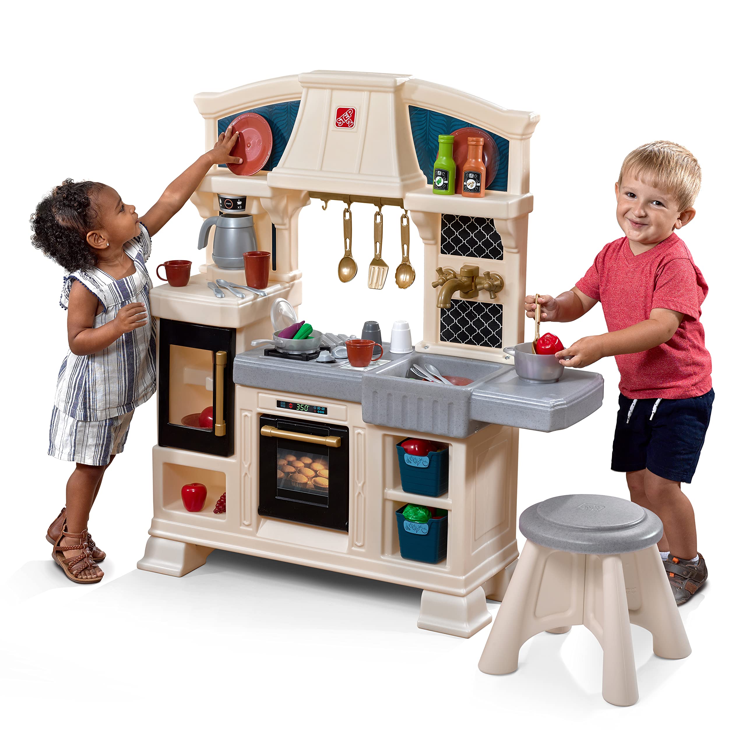 Step2 Classic Chic Play Kitchen | Toddler Kitchen Playset with Accessories & Stool (Amazon Exclusive)
