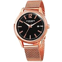 Akribos XXIV Men's Quartz Watch - Accented Sunray Dial with Date Window on Mesh Stainless Steel Bracelet Watch - AK920