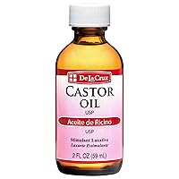 De La Cruz Castor Oil - 100% Pure Expeller Pressed Castor Oil for Nourishing Skin, Hair, Eyelashes, and Eyebrows - Natural Laxative USP Grade, 2 FL Oz