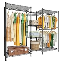 LEHOM G6M Heavy Duty Clothes Rack for Hanging Clothes, Portable Garment Rack Compact Size Closet Organizer, Freestanding Metal Clothing Rack Wardrobe Closet with Storage Shelves for Bedroom(Medium)