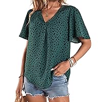 Long Sleeve Blouses for Women, Leopard Print Chiffon Tops V Neck Loose Business Shirts Casual Work Tunic