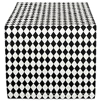 DII Halloween Tabletop, Harlequin Collection, Table Runner, 14x72, Black and Cream