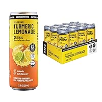 Organic Sparkling Turmeric Lemonade - Original | Bio Active Curcumin + Ginger - 12 Cans - Caffeine Free - Plant Based Immunity and Recovery Support - 20 Calories